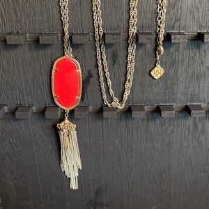 Kendra Scott Red Pendant Necklace with Gold Tassel